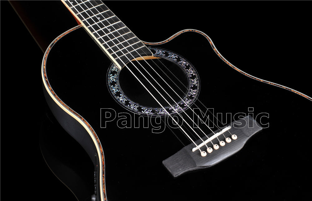 41 Inch Round Back Black Acoustic Guitar with 4 Sections EQ (PNT-132)