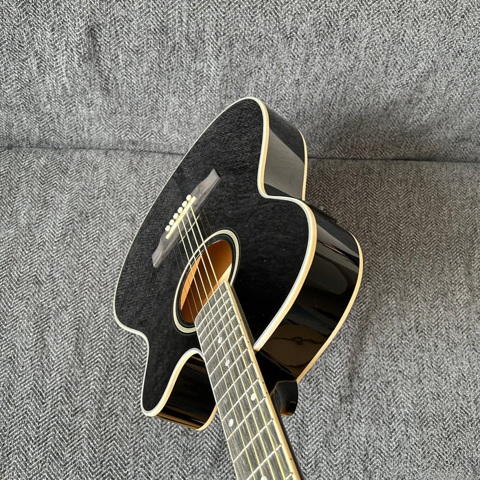 40 Inch Thin Body Black Acoustic Guitar with LED EQ (QAG-2304)