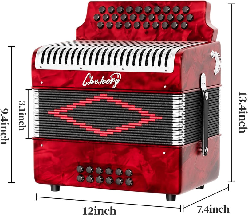 31-Key 12 Bass Accordion with Case, Cleaning Cloth, Straps and Gloves