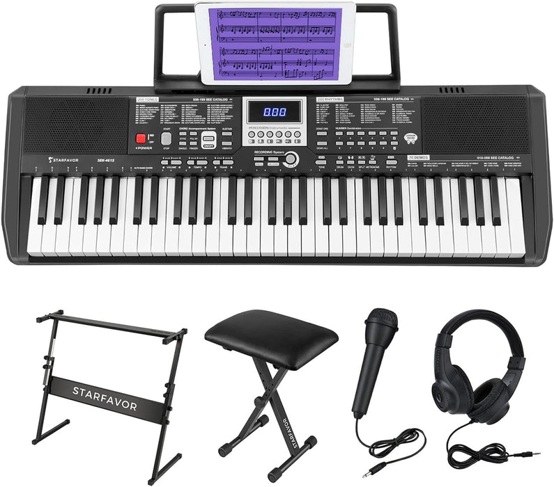 61-Key Electronic Organ with Stand, Bench, Microphone, Headphone