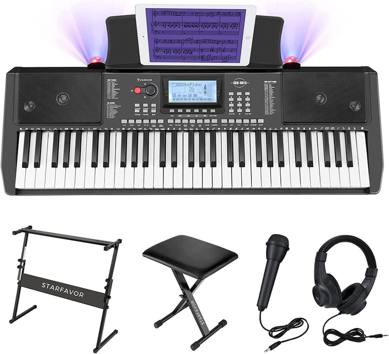 61-Key Electronic Organ with Package, Stand, Bench, Microphone, Headphone