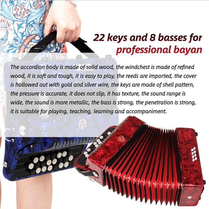 22-Key 8 Bass Accordion with Straps, Bag