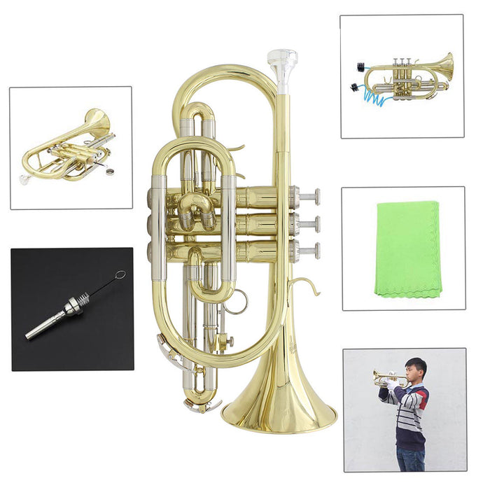 Bb Key Cornet with Case, Strap, Gloves, Cleaning Kit