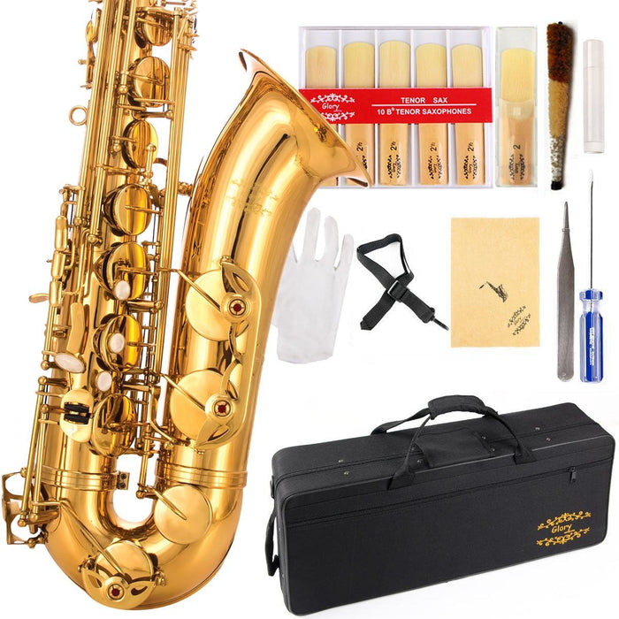 B Flat Saxophone with Case, Reeds, Screw Driver, Cleaning Kit, Gloves, Neck Strap