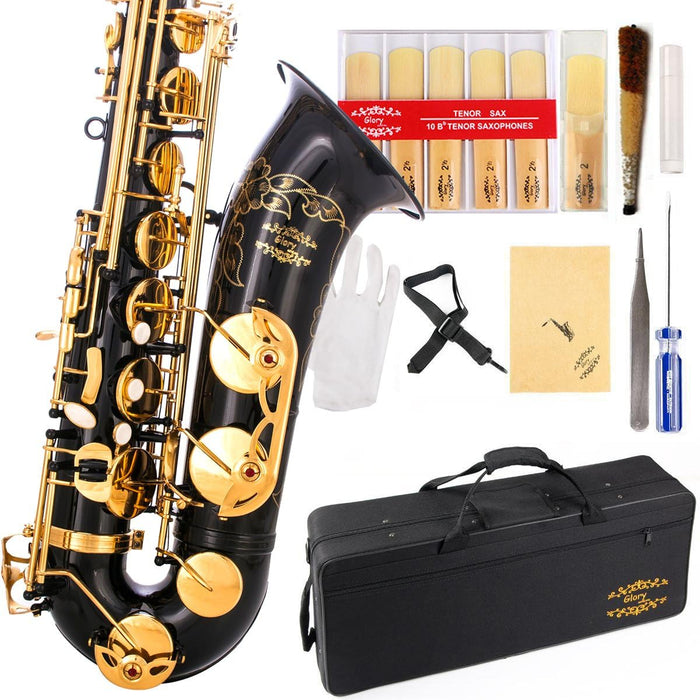 B Flat Saxophone with Case, Reeds, Screw Driver, Cleaning Kit, Gloves, Neck Strap