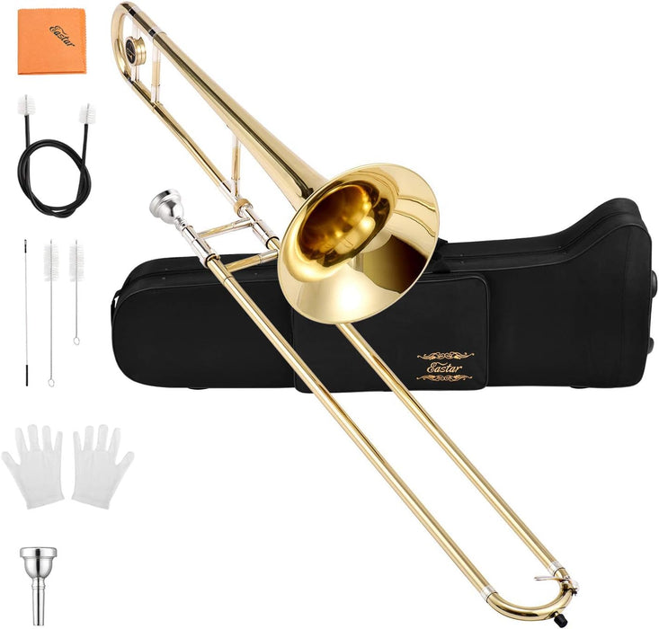 Bb Key Trombone with Case, Mouthpiece, Gloves, Cleaning Kit