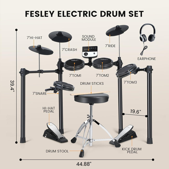 Electronic Drum Set wtih Drum Throne, Headphone, Sticks