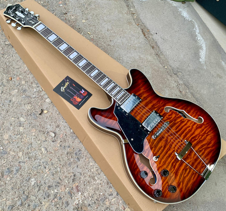 Left Hand Semi Hollow Electric Guitar with Quilted Maple Top (YMZ-158)