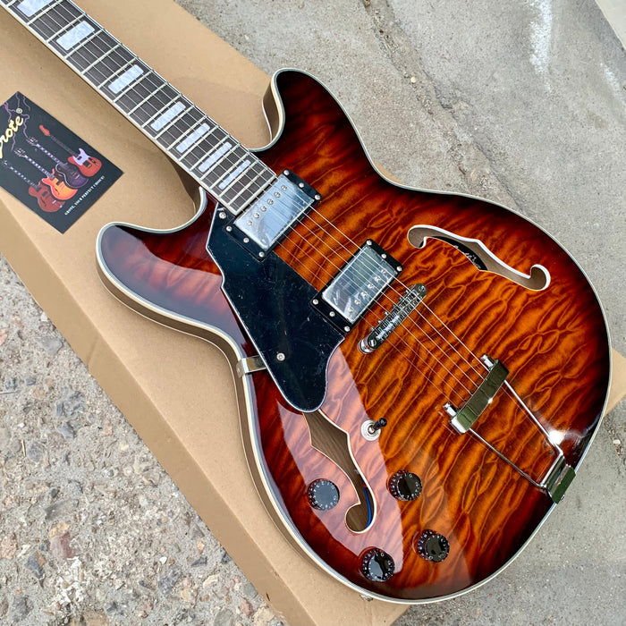 Left Hand Semi Hollow Electric Guitar with Quilted Maple Top (YMZ-158)