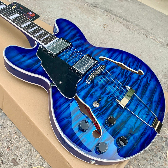 Left Hand Semi Hollow Electric Guitar with Quilted Maple Top (YMZ-157)