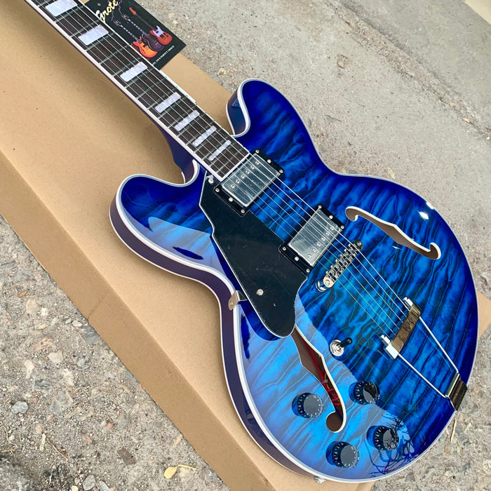 Left Hand Semi Hollow Electric Guitar with Quilted Maple Top (YMZ-157)