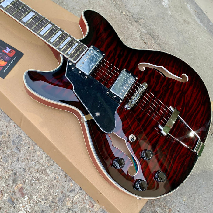 Left Hand Semi Hollow Electric Guitar with Quilted Maple Top (YMZ-159)