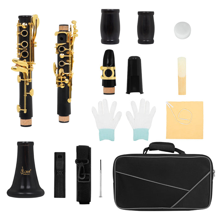 Bb Clarinet 17 Key Ebony Clarinets with Gold Key (SLADE-01)