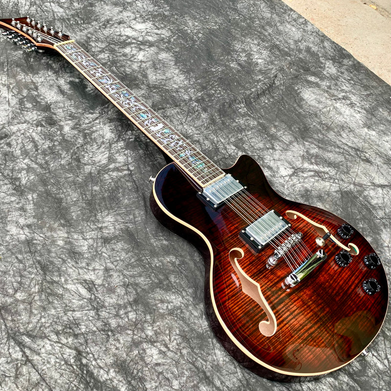 12-String Semi-Hollow Body Electric Guitar with Flamed Maple Top (YMZ-230)