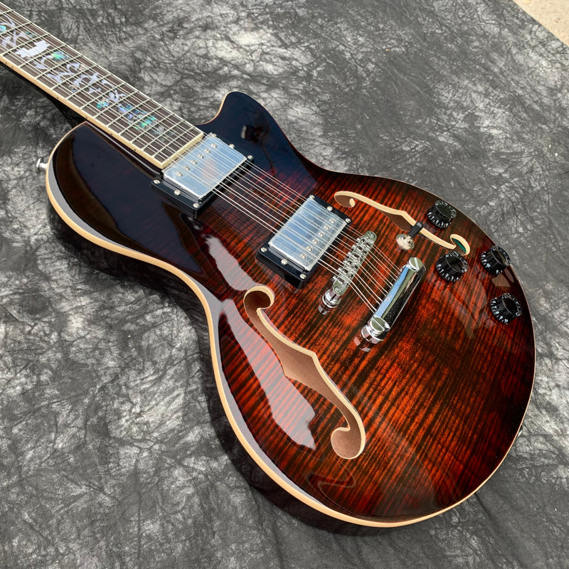12-String Semi-Hollow Body Electric Guitar with Flamed Maple Top (YMZ-230)