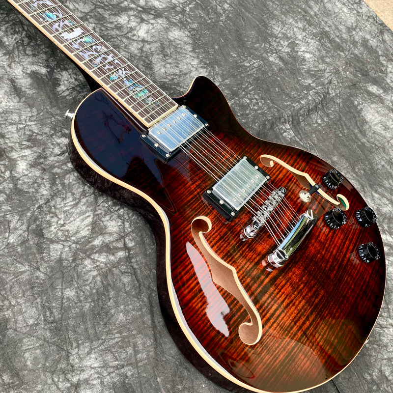 12-String Semi-Hollow Body Electric Guitar with Flamed Maple Top (YMZ-230)
