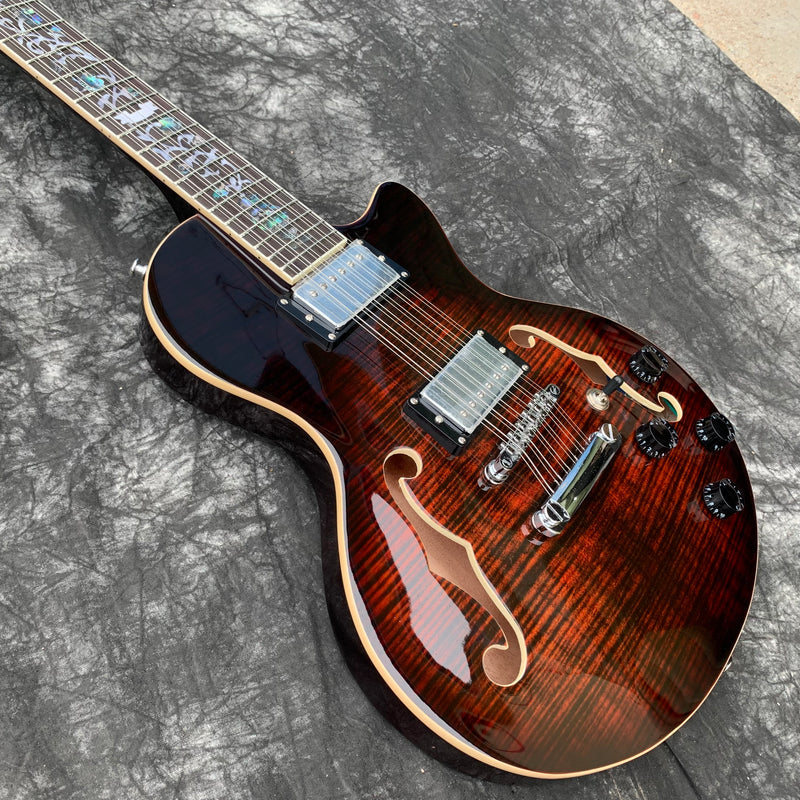 12-String Semi-Hollow Body Electric Guitar with Flamed Maple Top (YMZ-230)