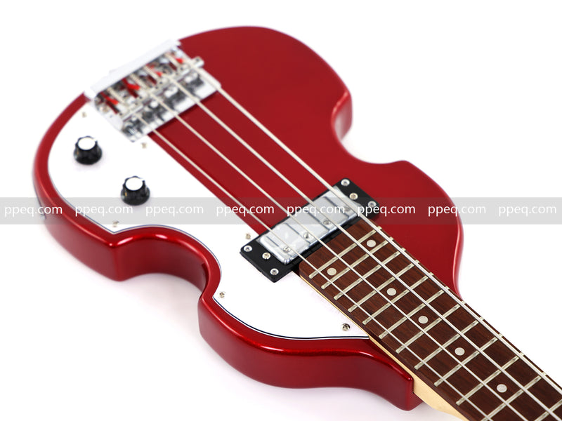 4-String Shorty Violin-Shaped Electric Bass Guitar with Gloss Red Metallic Finish (HY-2531)