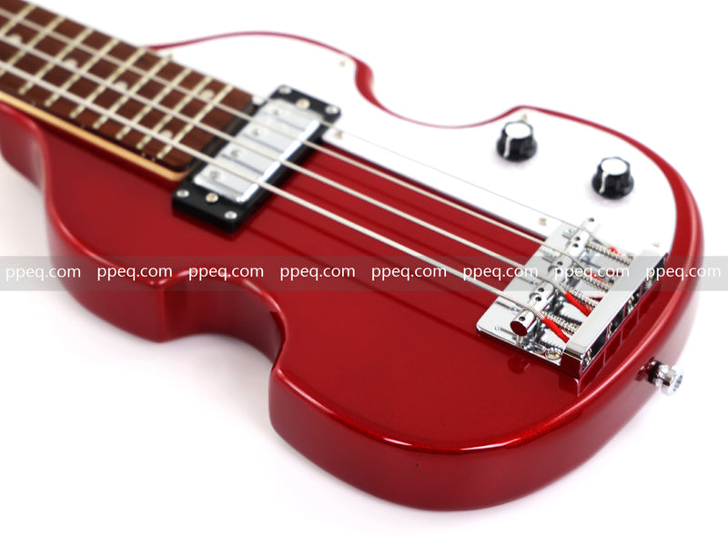4-String Shorty Violin-Shaped Electric Bass Guitar with Gloss Red Metallic Finish (HY-2531)