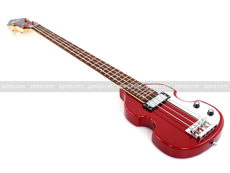 4-String Shorty Violin-Shaped Electric Bass Guitar with Gloss Red Metallic Finish (HY-2531)