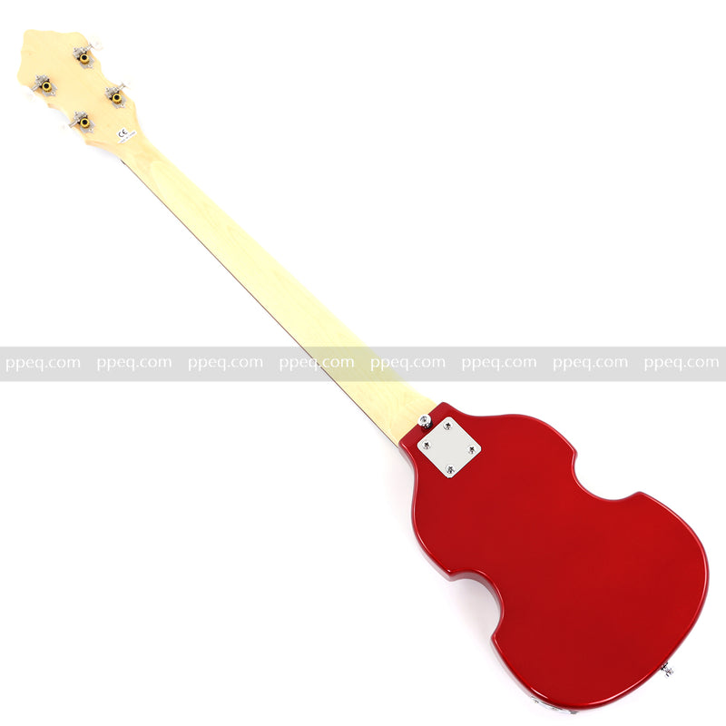 4-String Shorty Violin-Shaped Electric Bass Guitar with Gloss Red Metallic Finish (HY-2531)