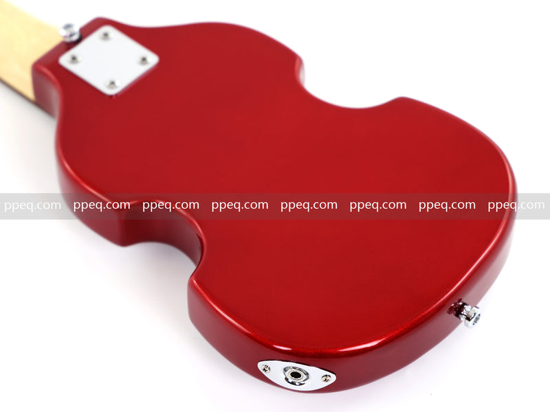 4-String Shorty Violin-Shaped Electric Bass Guitar with Gloss Red Metallic Finish (HY-2531)