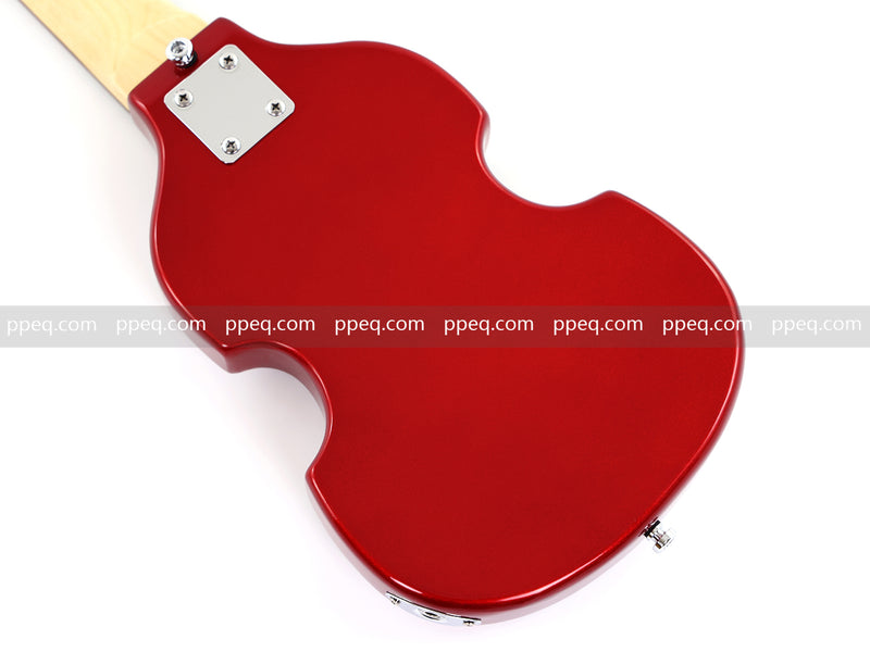 4-String Shorty Violin-Shaped Electric Bass Guitar with Gloss Red Metallic Finish (HY-2531)