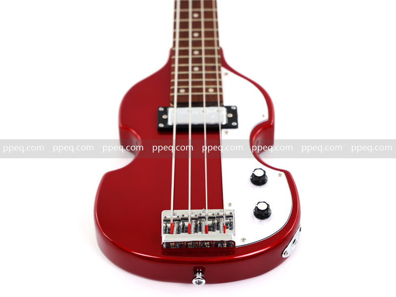 4-String Shorty Violin-Shaped Electric Bass Guitar with Gloss Red Metallic Finish (HY-2531)