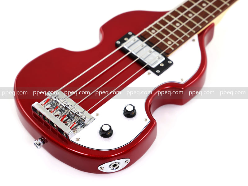4-String Shorty Violin-Shaped Electric Bass Guitar with Gloss Red Metallic Finish (HY-2531)