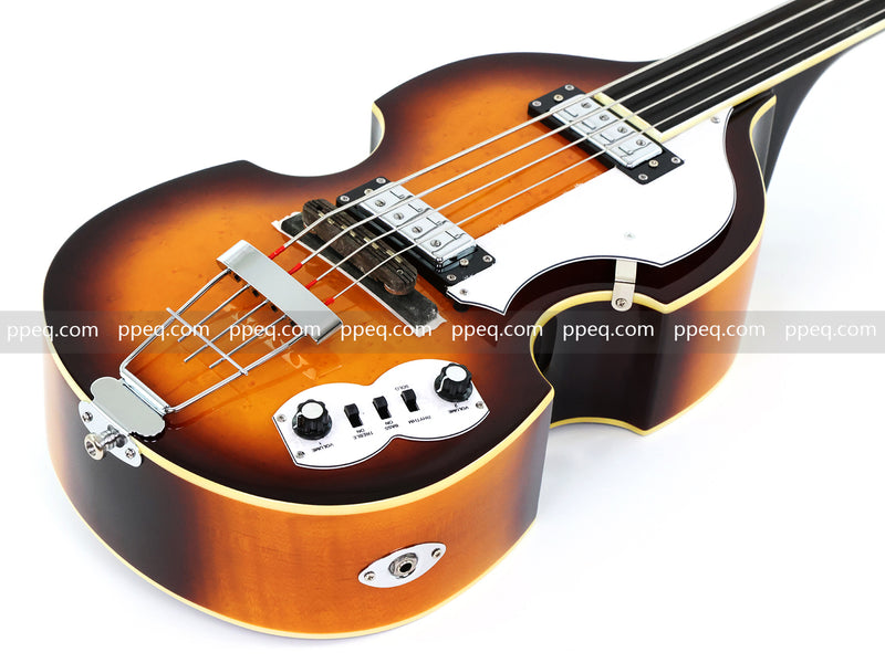 4-String Thick Semi-Hollow Violin Style Fretless Electric Bass Guitar (PHY-137)