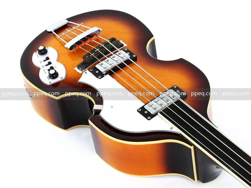 4-String Thick Semi-Hollow Violin Style Fretless Electric Bass Guitar (PHY-137)