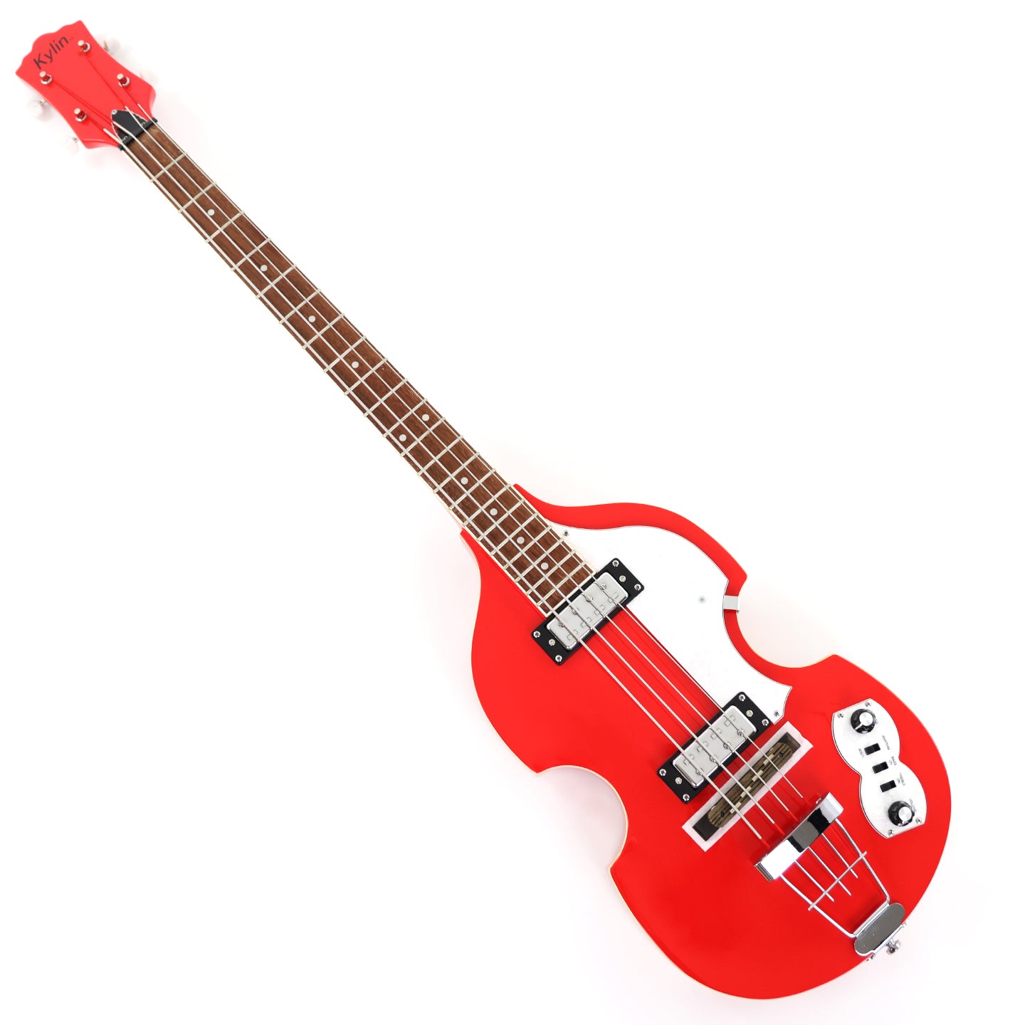 4-String Violin-Shaped Electric Bass Guitar with Gloss Cherry Red