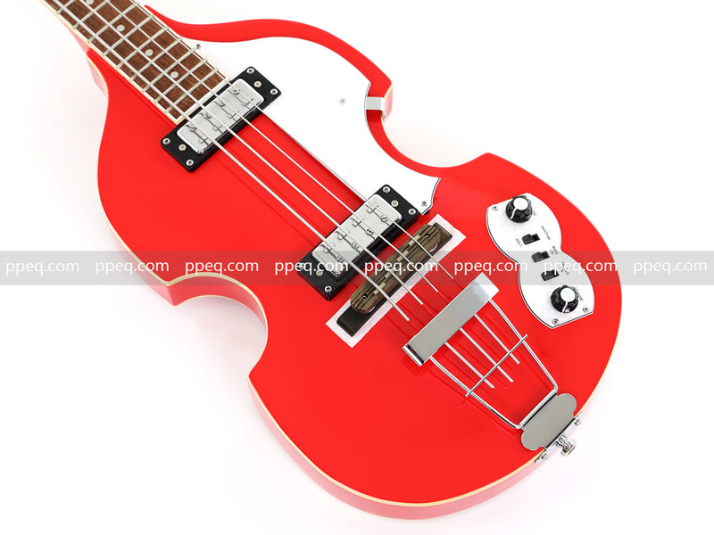 4-String Violin-Shaped Electric Bass Guitar with Gloss Cherry Red Finish (HY-2516)