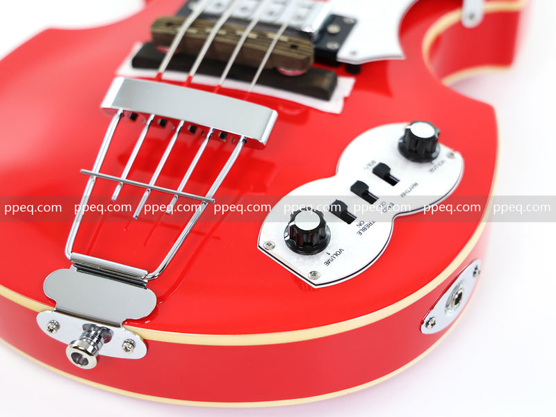 4-String Violin-Shaped Electric Bass Guitar with Gloss Cherry Red Finish (HY-2516)