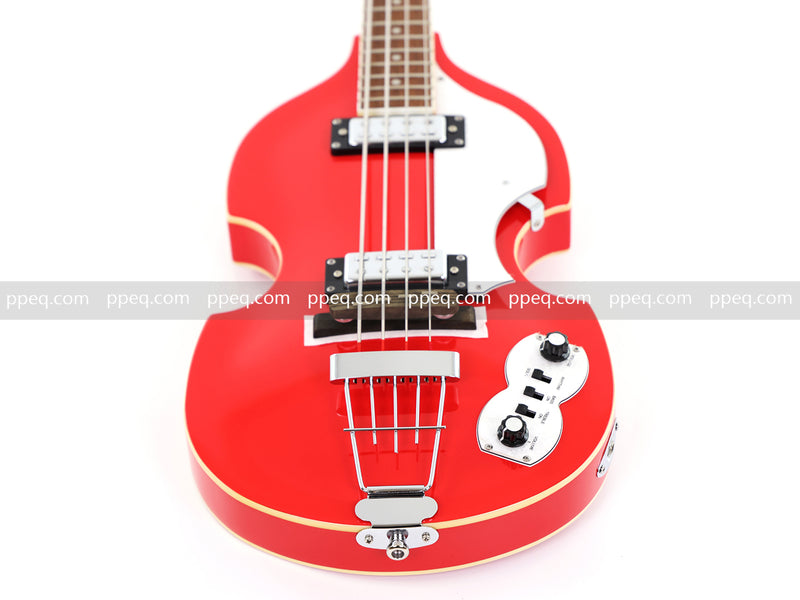 4-String Violin-Shaped Electric Bass Guitar with Gloss Cherry Red Finish (HY-2516)