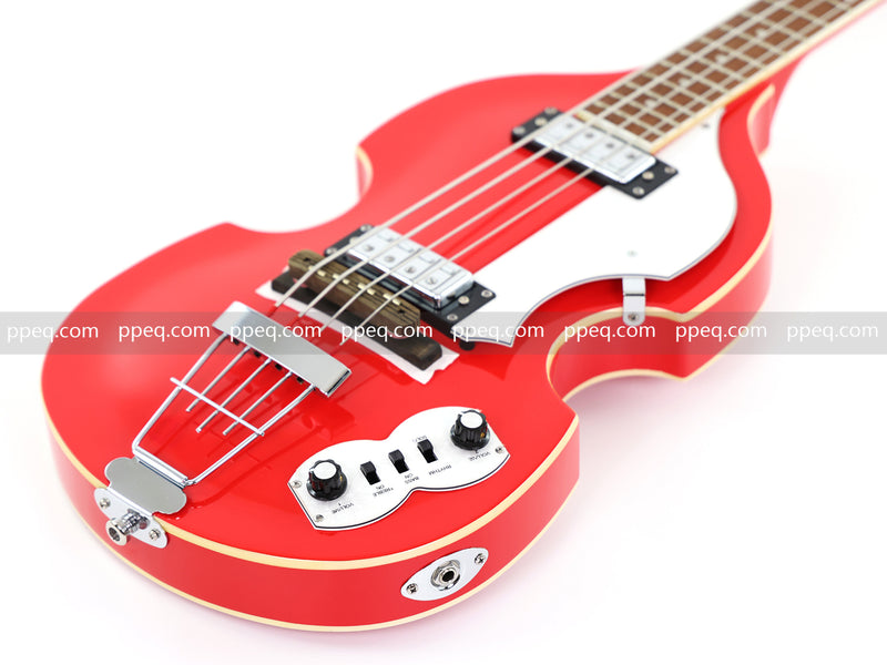 4-String Violin-Shaped Electric Bass Guitar with Gloss Cherry Red Finish (HY-2516)