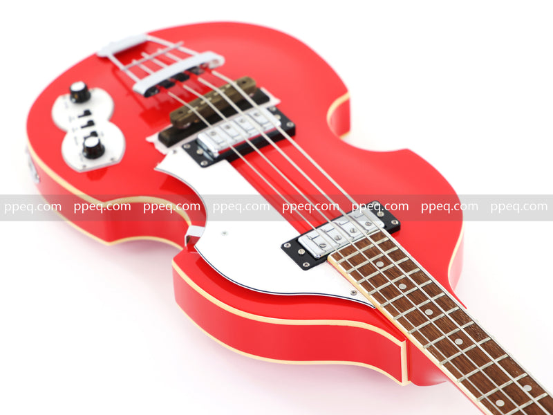 4-String Violin-Shaped Electric Bass Guitar with Gloss Cherry Red Finish (HY-2516)