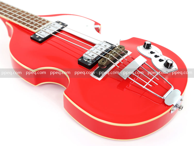 4-String Violin-Shaped Electric Bass Guitar with Gloss Cherry Red Finish (HY-2516)