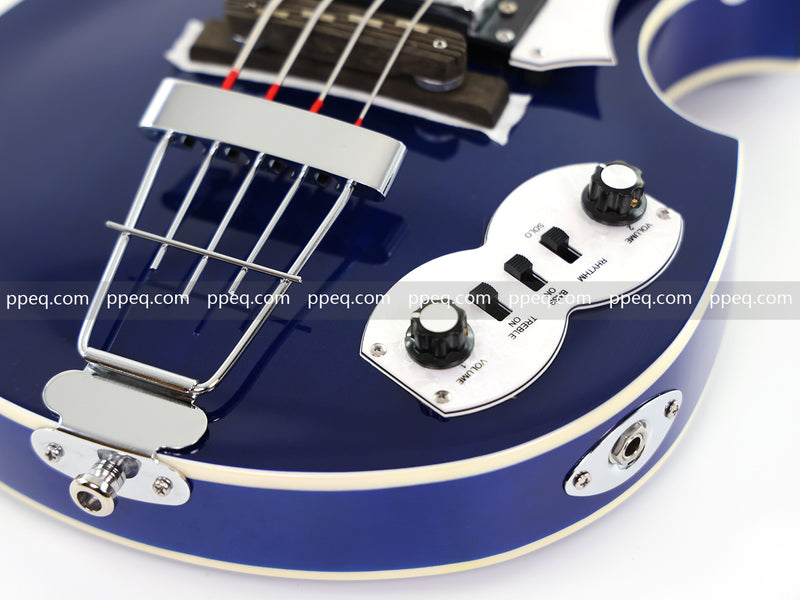 4-String Violin-Shaped Electric Bass Guitar with Gloss Dark Blue Finish (HY-2518)