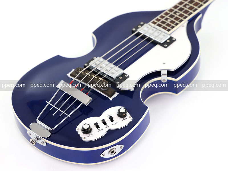 4-String Violin-Shaped Electric Bass Guitar with Gloss Dark Blue Finish (HY-2518)