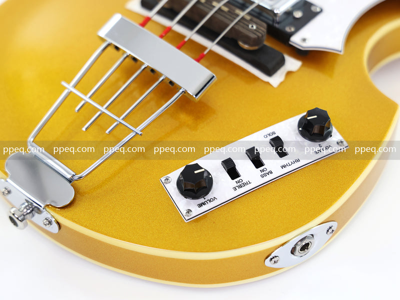 4-String Violin-Shaped Electric Bass Guitar with Gold Gloss Metallic Finish (HY-2515)