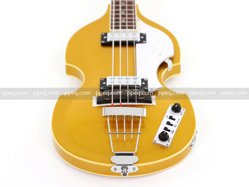 4-String Violin-Shaped Electric Bass Guitar with Gold Gloss Metallic Finish (HY-2515)