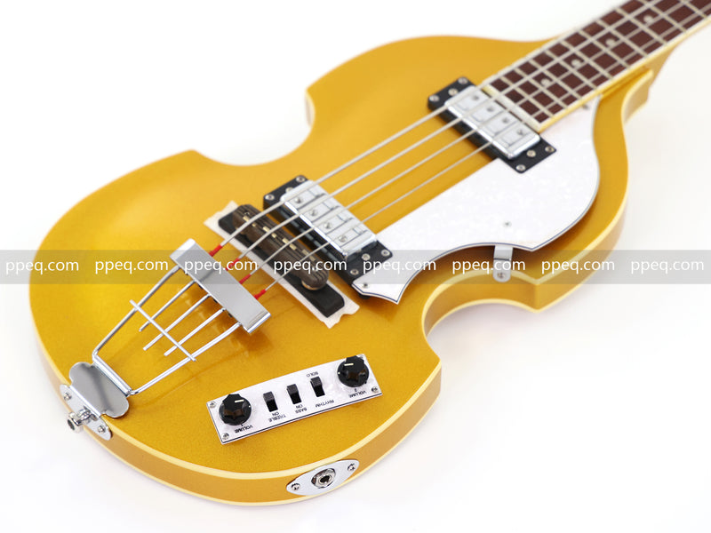 4-String Violin-Shaped Electric Bass Guitar with Gold Gloss Metallic Finish (HY-2515)