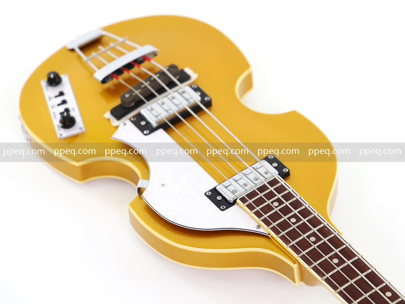 4-String Violin-Shaped Electric Bass Guitar with Gold Gloss Metallic Finish (HY-2515)