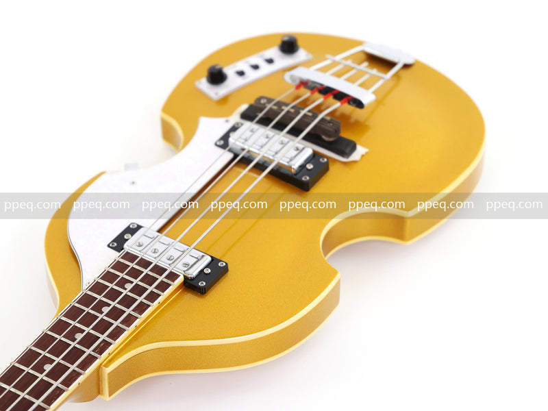 4-String Violin-Shaped Electric Bass Guitar with Gold Gloss Metallic Finish (HY-2515)