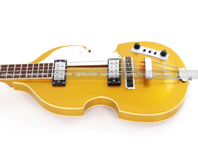4-String Violin-Shaped Electric Bass Guitar with Gold Gloss Metallic Finish (HY-2515)