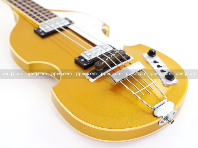 4-String Violin-Shaped Electric Bass Guitar with Gold Gloss Metallic Finish (HY-2515)