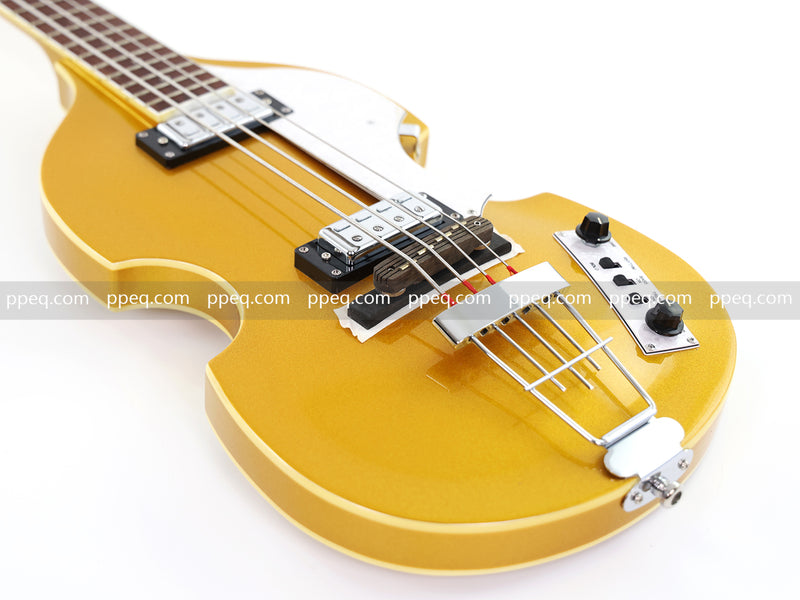 4-String Violin-Shaped Electric Bass Guitar with Gold Gloss Metallic Finish (HY-2515)