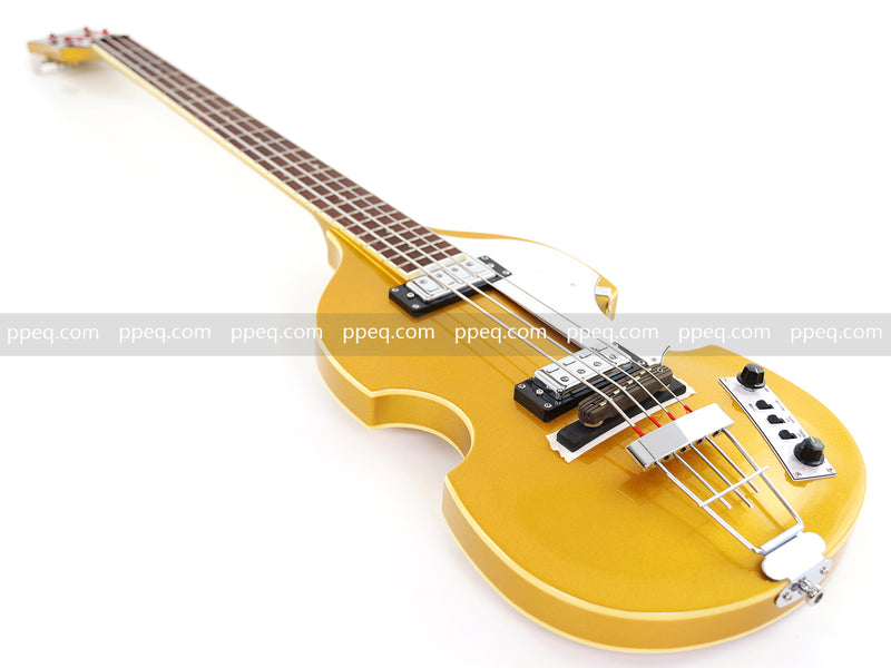 4-String Violin-Shaped Electric Bass Guitar with Gold Gloss Metallic Finish (HY-2515)