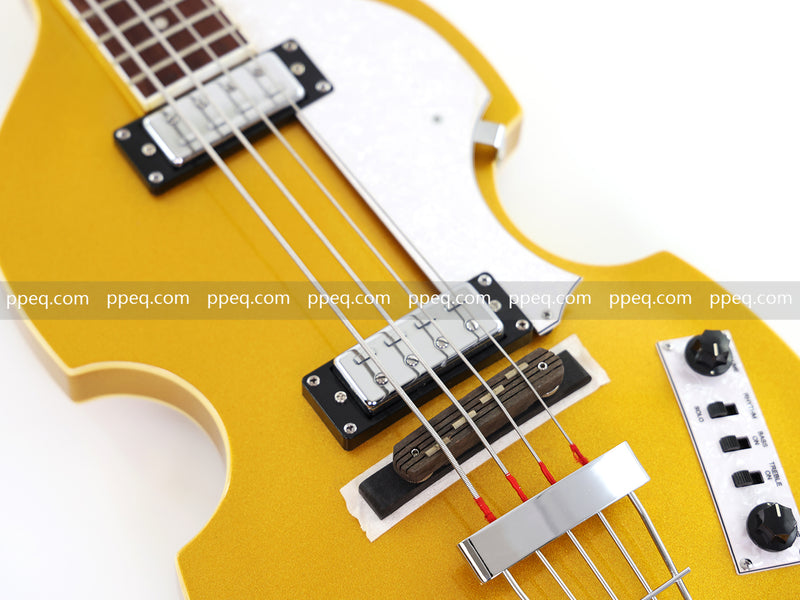 4-String Violin-Shaped Electric Bass Guitar with Gold Gloss Metallic Finish (HY-2515)